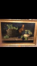 Vintage original oil on canvas by South American artist Enrique Montes. Measures approximately 3' by 4', custom framed.