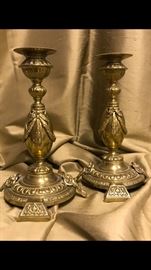 Vintage highly detailed and unusual solid brass candlesticks