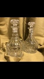 Antique cut glass pair of 1/2 decanters with stoppers from the 1800's. Quite a find!