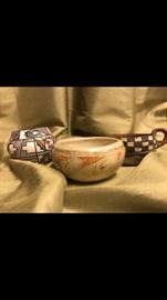Collection of Native American Pottery, one signed Jennie Laate, Zuni, New Mexico, one signed A.  Nampeyo, and one unsigned.