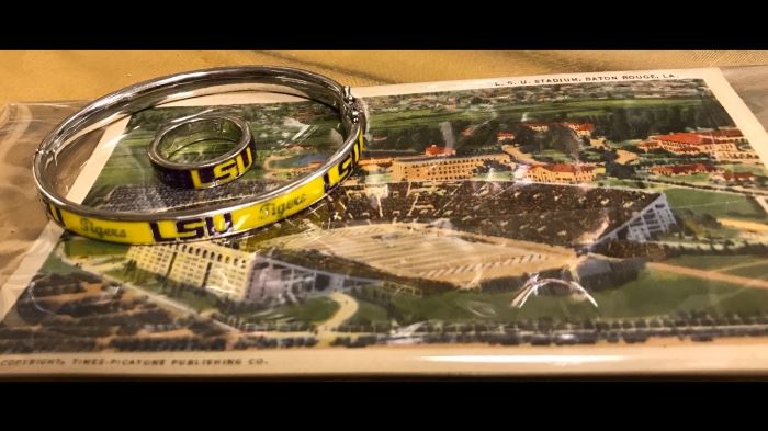 FOREVER LSU.  Jewelry and Antique Memorabilia. "Collegiate" brand bracelet and ring  from Lee Michael's, plus MORE