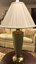 Pair of pristine Lenox porcelain lamps, complete with silk shades