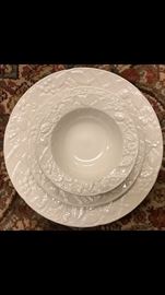 Mikasa "English Countryside" china.  8 dinner plates, salad plates, soup bowls, and fruit bowls. 6 cups and saucers.