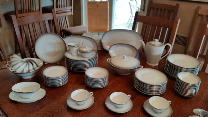 Service for 12 Rosenthaul "Bettina Elegance" china set with serving pieces.