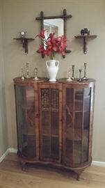 Beautiful English, curved glass curio cabinet.