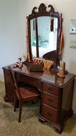 Vintage Mahogany desk with mirror & chair (optional).
