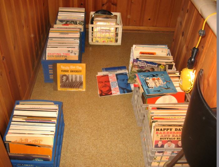 Over 700 vinyl records 33 1/3rds, some 78's, over 100 albums barber shop includes national winner albums starting in 1957