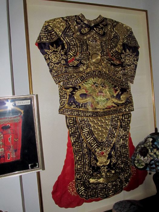  Antique Chinese Dragon Robe Silk Embroidery 