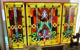 vtg 3 panel stained glass