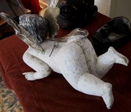 large 19th c. German or Italian carved cherub. Glass eyes