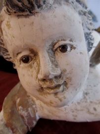 large 19th c. German or Italian carved cherub. Glass eyes