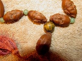 Antique Chinese Tibetan Carved Olive Nut Prayer Beads 18 Lohan Immortals 