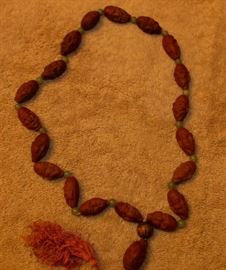 Antique Chinese Tibetan Carved Olive Nut Prayer Beads 18 Lohan Immortals 
