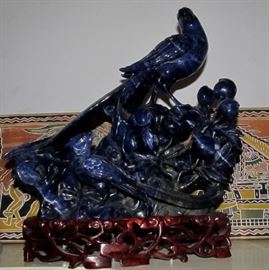 Huge hand carved Lapis Lazuli bird group 