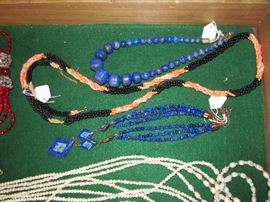 lapis lazuli , coral,  fresh water pearls necklaces