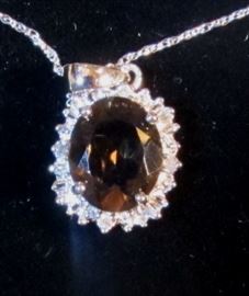 14K gold + smokey topaz+ diamonds pendant 