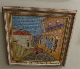 painting on tile signed listed  artist
