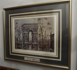 one of three Signed Parisian lithographs, well presented.