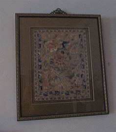framed antique Chinese silk