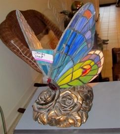 20th. c. stained glass butterfly lamp