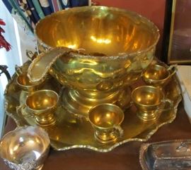 Gold gilt punch bowl set