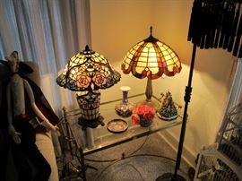 20th. c. Tiffany style leaded glass lamps