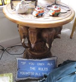 Carved wood circular elephant table