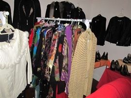Part of the Huge Collection of ladies famous designer label clothes, St. John, Chico, Neiman Marcus, Saks etc. , purses, shoes, lingerie, etc. only part of it photographed. 