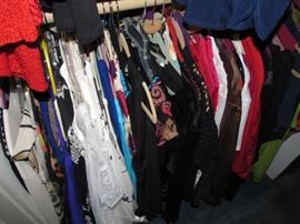 Part of the Huge Collection of ladies famous designer label clothes, St. John, Chico, Neiman Marcus, Saks etc. , purses, shoes, lingerie, etc. only part of it photographed. 