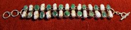 heavy sterling fresh water pearls and emeralds bracelet