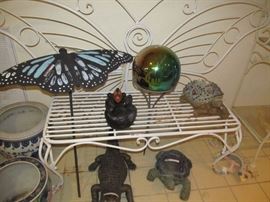 Cast iron butterfly bench, various garden items 