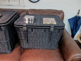 Wicker black basket end tables 