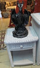 white wicker end table Gargoyle now upstairs 