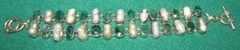 sterling fresh water pearls & emeralds bracelet very heavy 