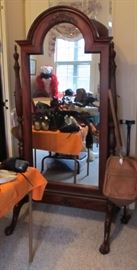 Highly carved Chippendale style Cheval Mirror, ball & claw feet. 