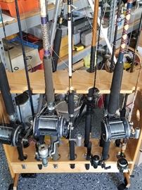 Many surf and fishing Poles