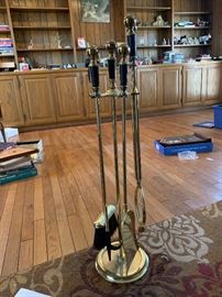 Multiple fireplace tool sets in solid brass