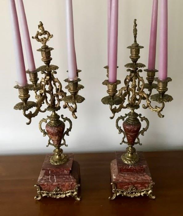 Brass & Rouge marble Candleabra