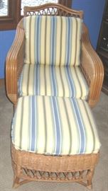 Bamboo and Wicker Chair and Footstool