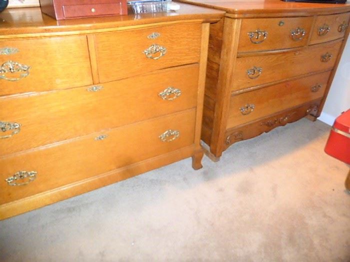 Matching pair oak chests. All drawers intact.