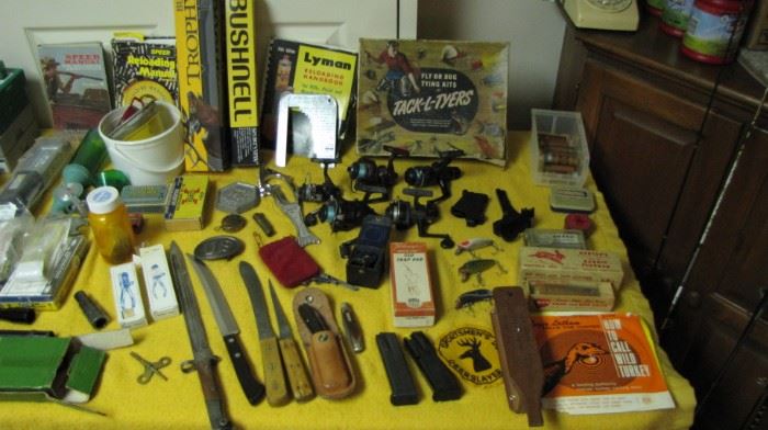 Vintage knives, reloading, fishing lures, scopes, clips, and more.