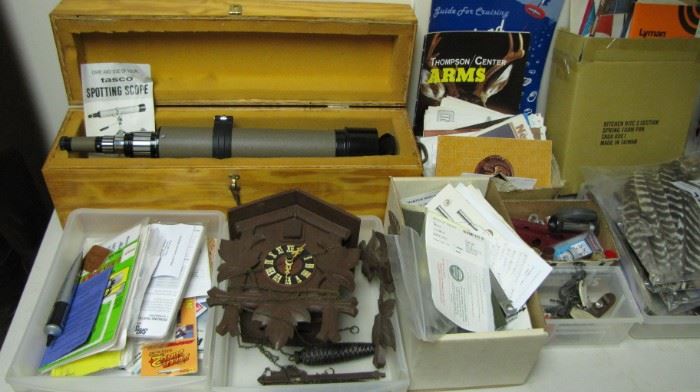 Clean spotter scope and case, black forest cuckoo clock