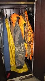 Closet full of hunting gear clothes