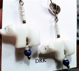 Native American White Polar Bear fetish earrings