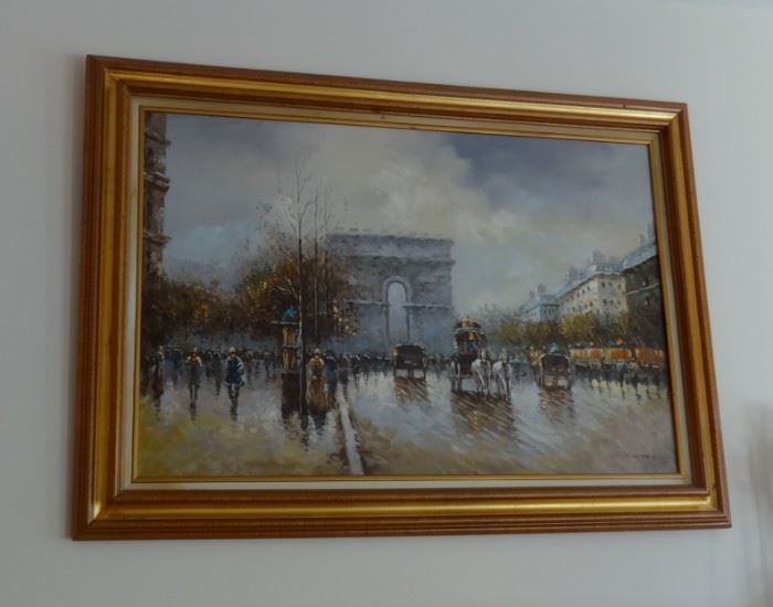 Oil painting of Paris - Arc du Triomphe. Very good cond. No glass.