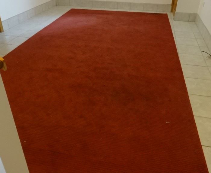 Nice quality cranberry wool rug, needs cleaning, otherwise good. 8' x 15'