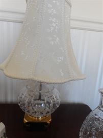 Vintage Waterford Crystal Table Lamp, Original Silk Shade