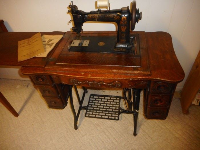 Antique 1890's Wheeler Wilson Sewing Machine, Cabinet Drawers, Parts, Original Directions.