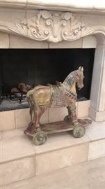 Large upscale decorator carved wood horse