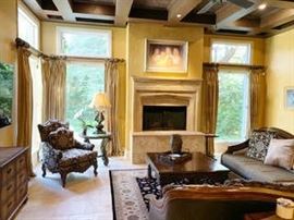 Rods and drapes are for sale. Chair and rug are not available.